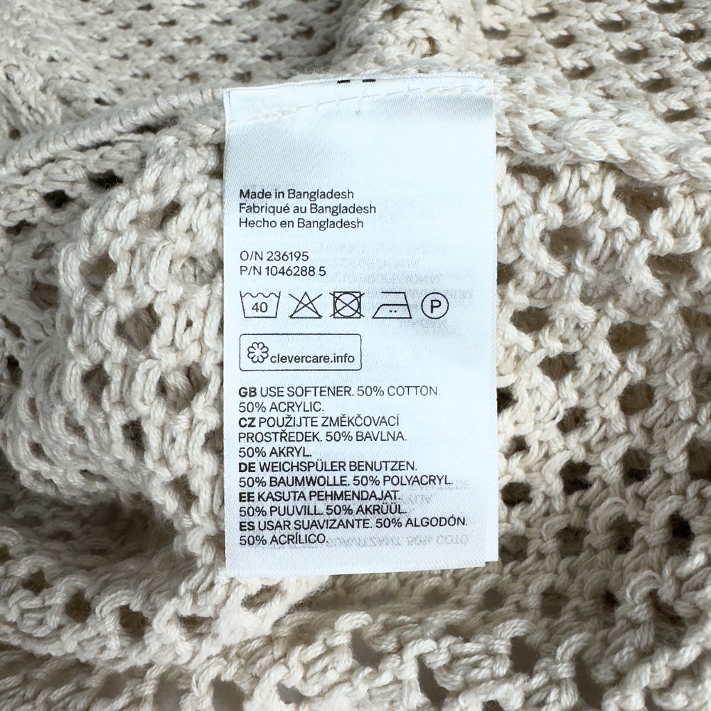 H&M Beige Open-Knit Button-Down Cardigan with Ribbed Collar - Picture 10 of 10